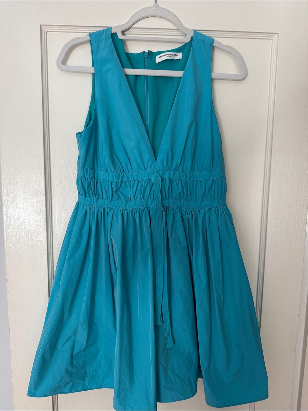 Amanda Uprichard Turquoise V-Neck Mini Dress